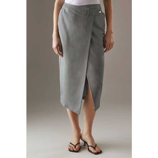 Warehouse Womens Deconstructed Wrap Column Skirt - Dark Grey - Size 8 UK