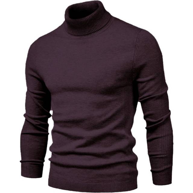 (dark red, XL) Men's Turtleneck Jumpers Ribbed High Roll Neck Sweater Business Casual Slim Fit Winter Warm Pullover Sweater