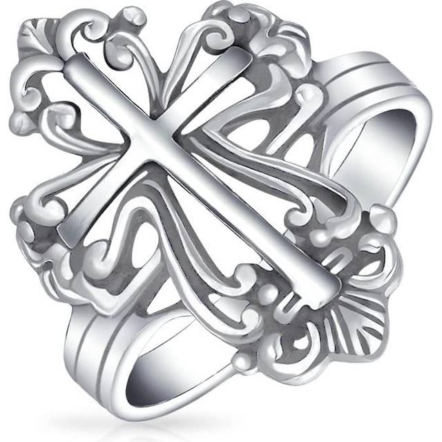 Vintage Style Christian Religious Fleur De Lis Cross Ring for Oxidized Sterling Silver Women, Men's .925 silver