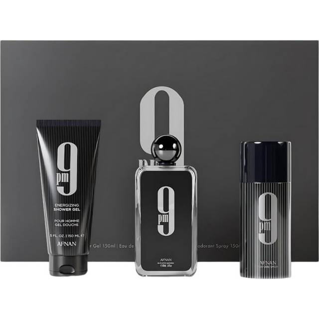 Afnan 9 Pm 3 Piece Set for Men  3.4 Oz De Parfum Eau De Parfum Spray + 5.0 Oz Shower Gel + 5.0 Oz Perfume Deodorant