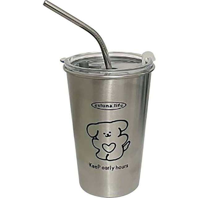 Stainless Steel Cold Tumbler 500ml with Metal Straws Lid Iced Coffee Travel Mug for Coffee Water