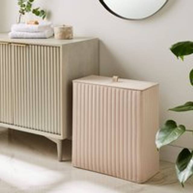 Modern Luxe Ribbed Velvet Slimline Laundry Basket - Natural