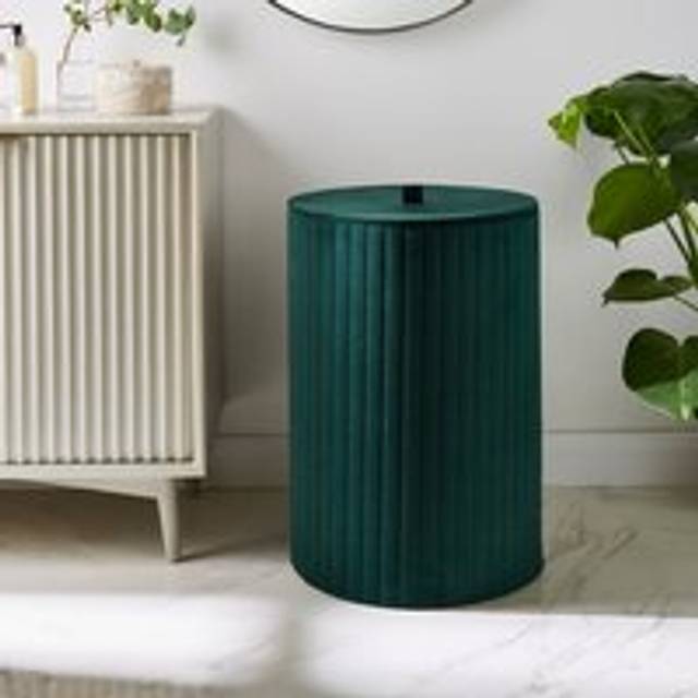 Modern Luxe Ribbed Velvet Laundry Basket - Emerald Green