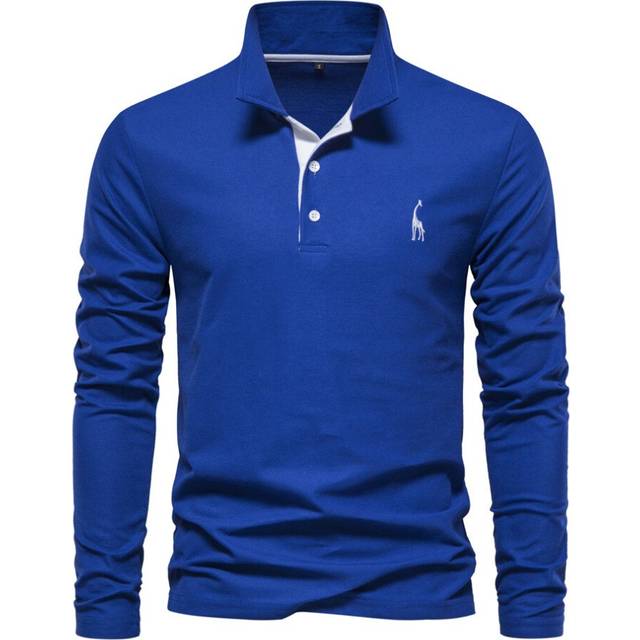(blue, XL) Mens Long Sleeve Polo Shirt Cotton Golf Giraffe Tops