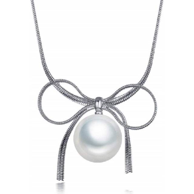White Gold Plated Chain with Pearl Bottle Shape or Bowknot Pendant Necklace (Bow knot)