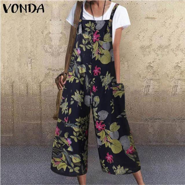 (#5 Pattern 2-Ethnic Dungarees, XL) Womens Overalls Dungarees Summer Loose Trousers Ladies Baggy Jumpsuit Playsuit