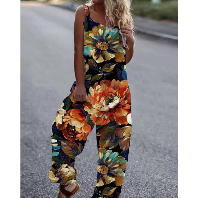 (#6 Pattern 5-Printed Cami Jumpsuit, M) Womens Overalls Dungarees Summer Loose Trousers Ladies Baggy Jumpsuit Playsuit