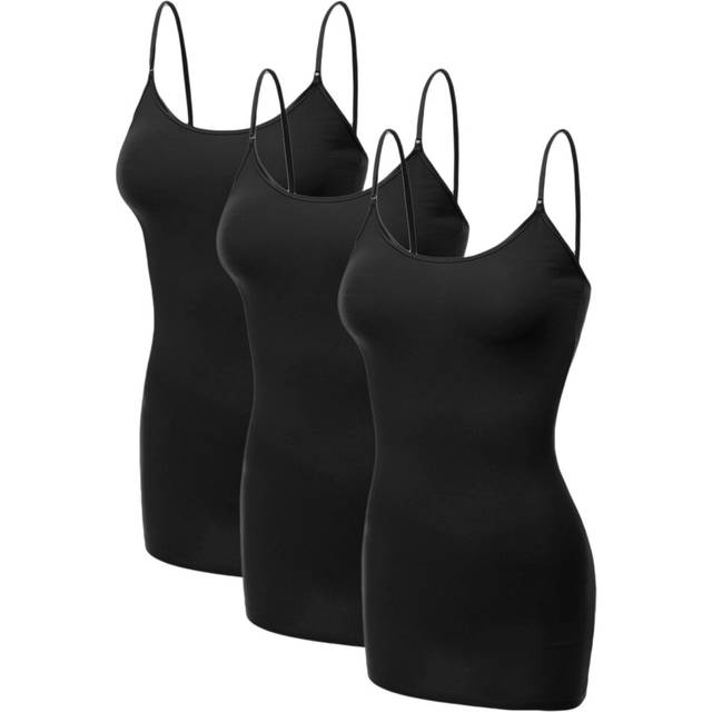 Emmalise Women's Basic Casual Long Camisole Cami Top Value Combo - 3Pk - Black  Black  Black  Small