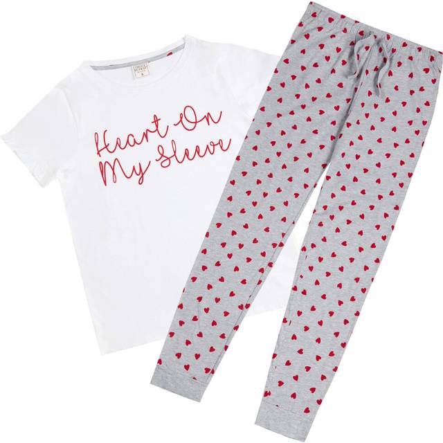 (Heart, L) Womens Ladies 100% Cotton Rich Pyjama Sets Sleevless Top Shorts Vest Tank Top Tee T Shirt Novelty Cute Homewear Lougne Wear Pjs Set For Her
