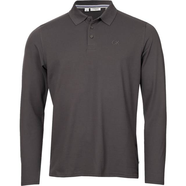 (S, Charcoal) Calvin Klein Mens 2025 Long Sleeve Stretch Campus Golf Polo Shirt