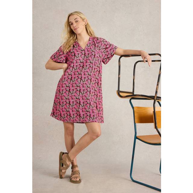 White Stuff Lindsay Floral Linen Blend Midi Dress, Mid Pink