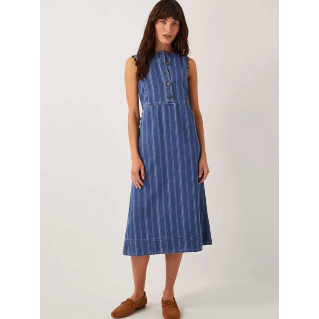 Monsoon Ottilie Striped A Line Cotton Denim Dress