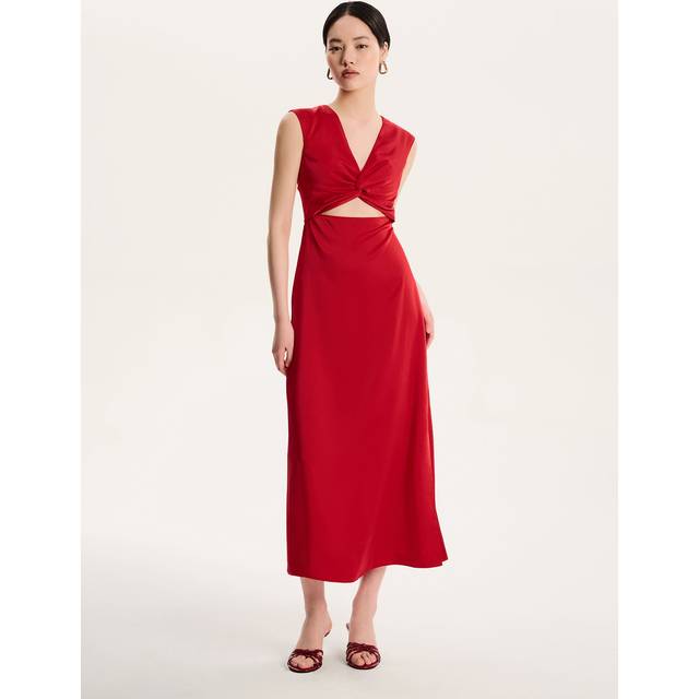 OMNES Marin Twist Front Satin Midi Dress
