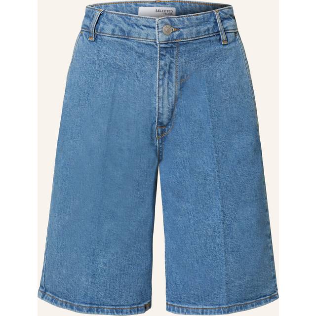 SELECTED FEMME Evelyn Organic Cotton Rich Denim Bermuda Shorts, Blue