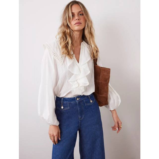 Mint Velvet Ruffle Trim Statement Collar Blouse, Ivory
