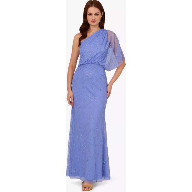 Adrianna Papell Beaded Mesh Asymmetric Dress, Peri Blue