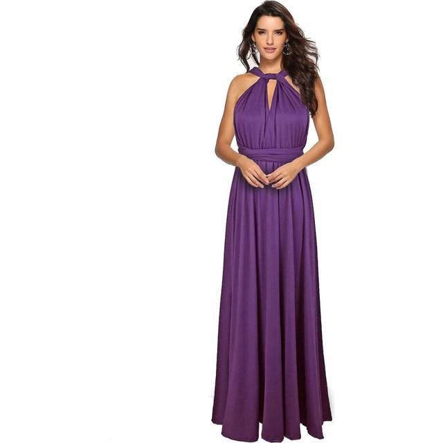 (L, Purple) Hot Sale Womens Sexy Dresses V-neck Backless Pleated Evening Dresses Sleeveless Off Shoulder