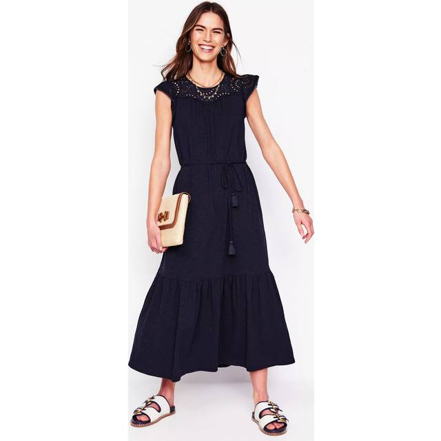 Boden Juliet Cotton Broderie Tie Waist Midi Dress, Navy