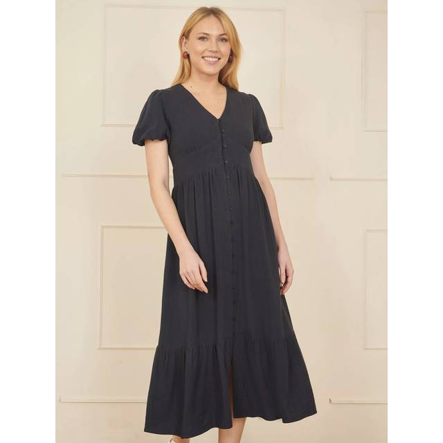 Navy Viscose Button Through Midi Dress - 16