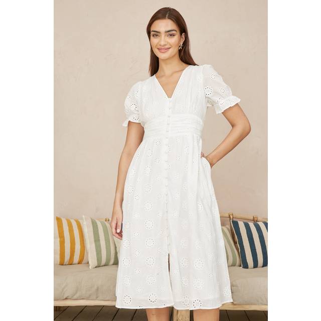 Yumi Broderie Anglaise Midi Dress, White