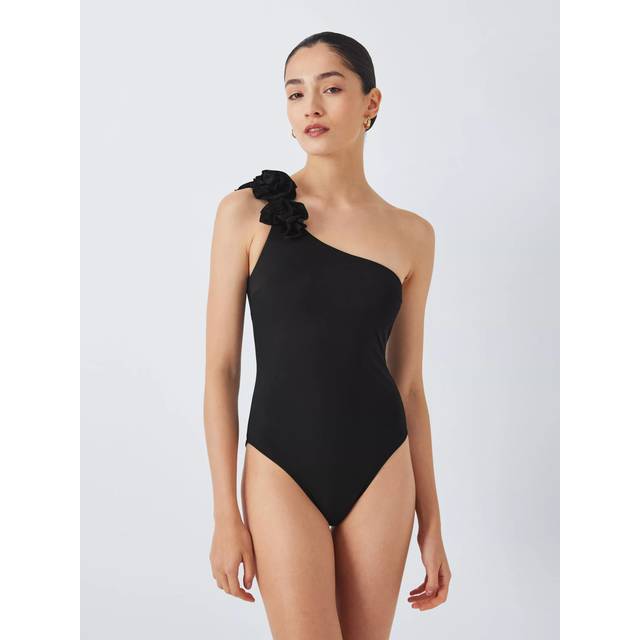 John Lewis Las Flores One Shoulder Swimsuit, Black