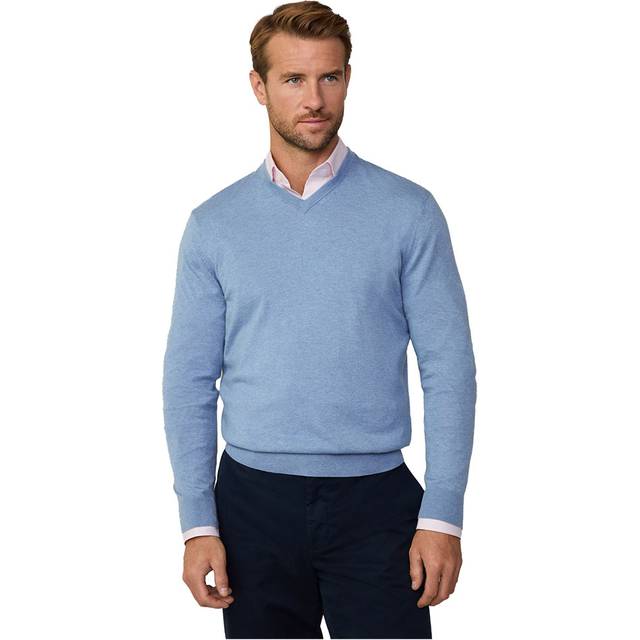 Hackett London for man. HM703315 Jumper in a cotton and cashmere blue blend (M), Casual