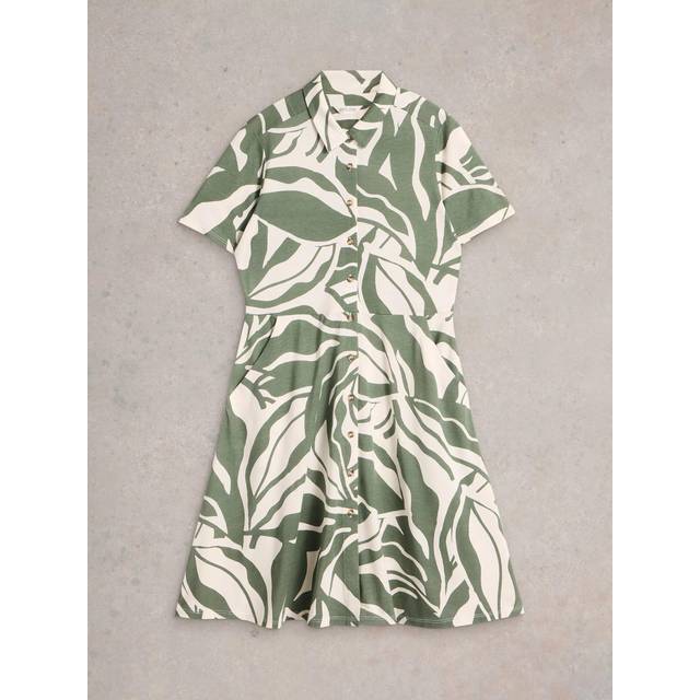 White Stuff Ria Organic Cotton Blend Jersey Shirt Dress, Green