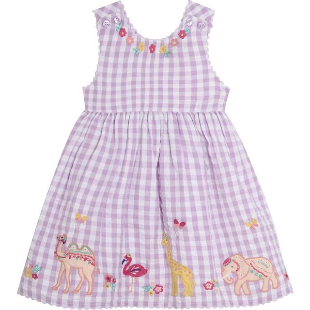 JoJo Maman Bébé Kids' Safari Animals Gingham Dress, Lilac