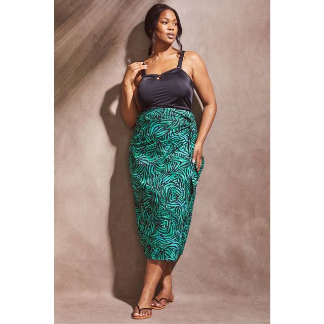 Live Unlimited Curve Abstract Print Sarong Skirt, Green