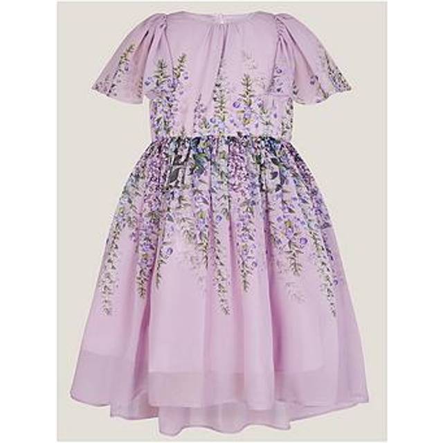 Monsoon Kids' Floral Print Flutter Sleeve Dress, Lilac