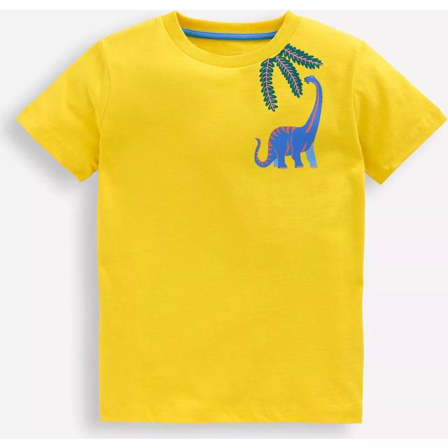Mini Boden Kids' Front and Back Graphic T-Shirt, Yellow Dino
