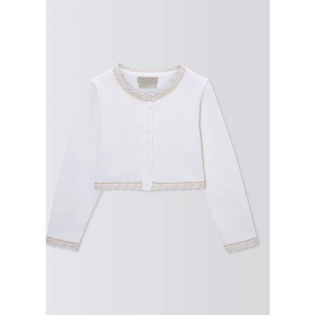 John Lewis Heirloom Collection Kids' Gold Scallop Trim Cardigan, Ivory