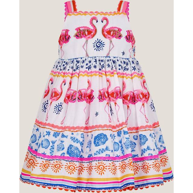 Monsoon Kids' Cotton Sequin Flamingo Dress, Multi