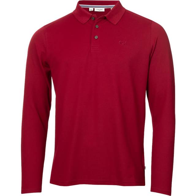 (XL, Burgundy) Calvin Klein Mens 2025 Long Sleeve Stretch Campus Golf Polo Shirt
