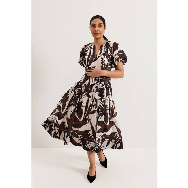 Phase Eight Petite Zarah Leaf Print Midi Dress, Multi