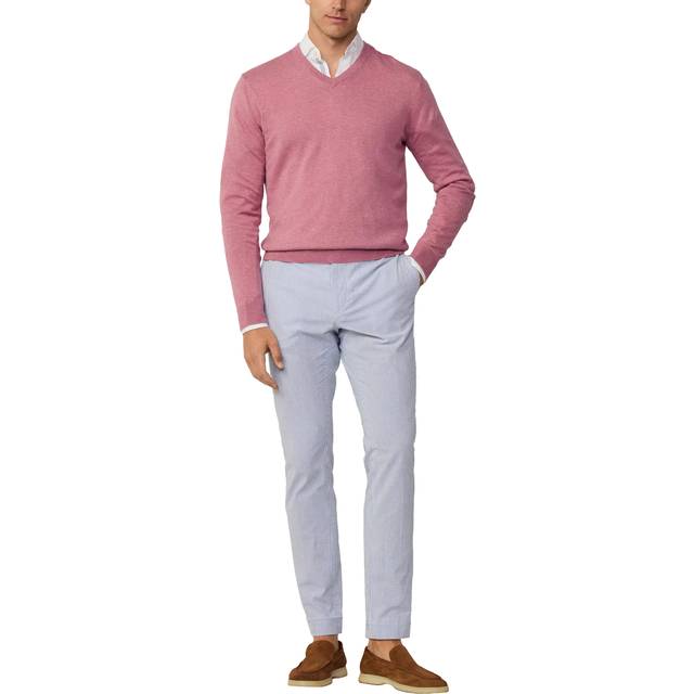 Hackett London Cotton & Cashmere Blend V-Neck Jumper, Berry Red