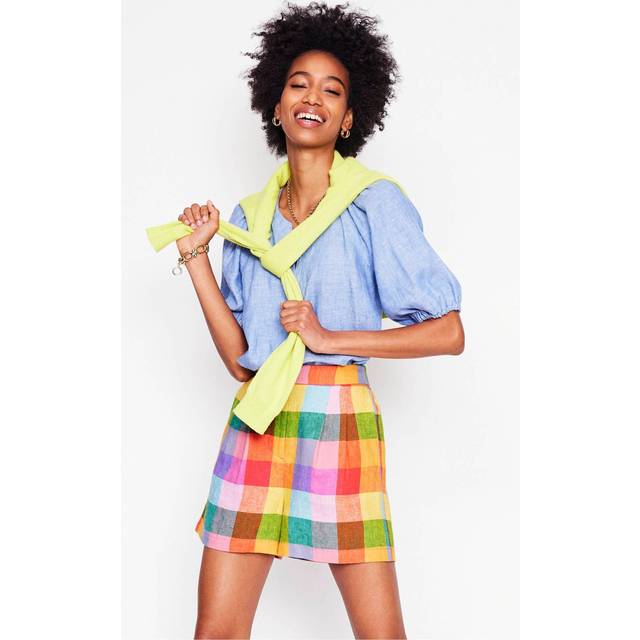 Boden Dulwich Check Pure Linen Shorts, Multi