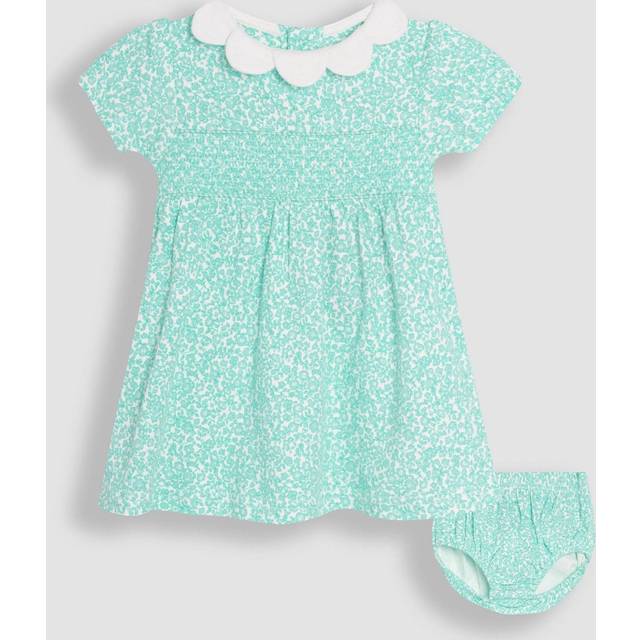 JoJo Maman Bébé Baby Ditsy Floral Smocked Dress and Bloomers, Duck Egg