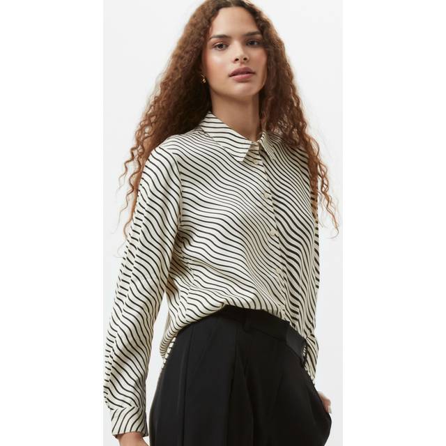 French Connection Candice Stripe Satin Shirt, Black/Cream