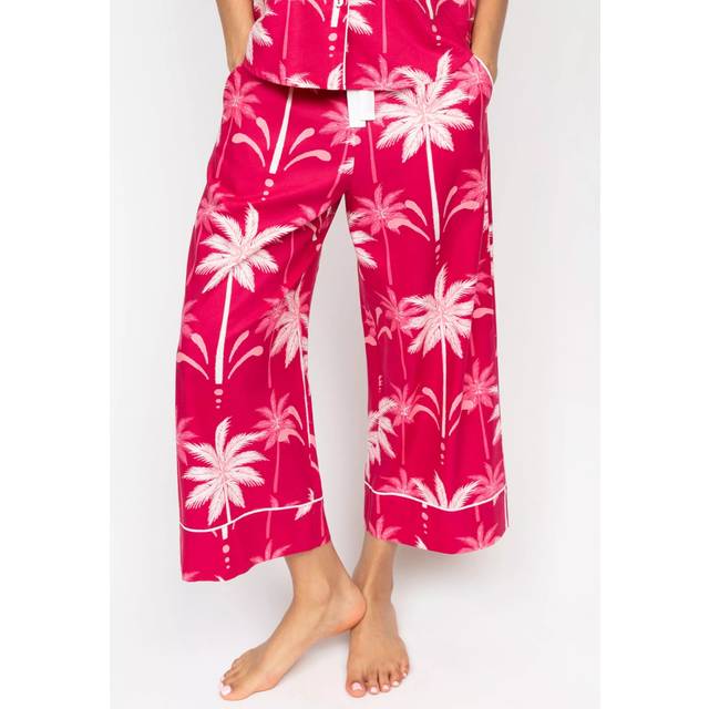 Cyberjammies Kayla Palm Print Wide Leg Pyjama Bottoms, Berry