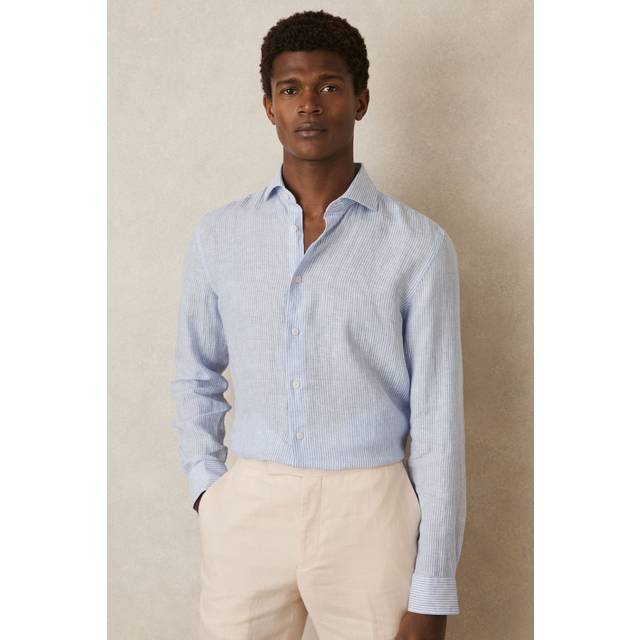 Reiss Ruban Linen Regular Fit Shirt, Soft Blue/White