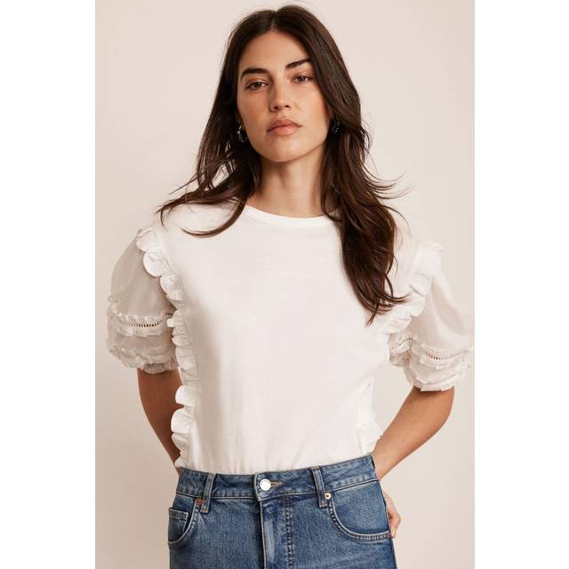 Mint Velvet Woven Sleeve T-Shirt, White