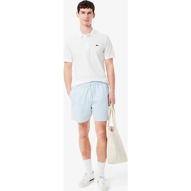 Lacoste Mid Length Striped Textured Swim Trunks Size L White / Blue