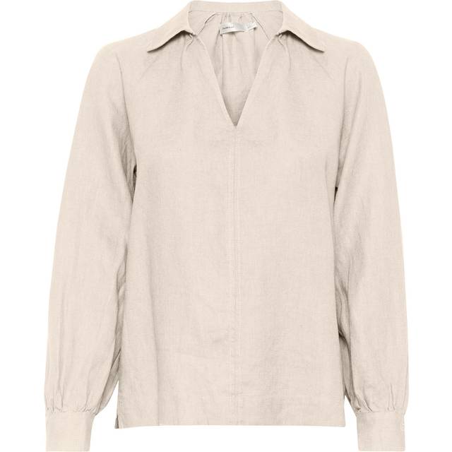 InWear, Blusar & Skjortor , Dam, L, Linne, Linen Blouse Haze Melange - beige (L)