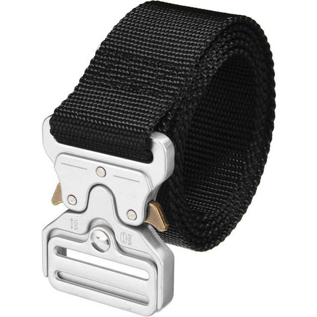 (Black, 125CM) Military Tactical Belt Heavy Duty Webbing Belts Military Style Nylon Belts with Metal Buckle
