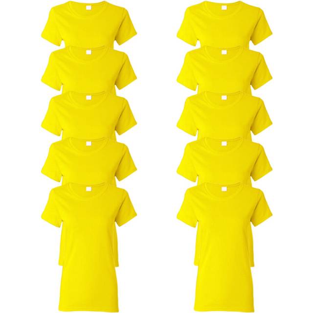(Yellow, S) 10x Ladies Womens Cotton Blank Plain Crew Neck Short Sleeve T-Shirt Tee Top Bulk