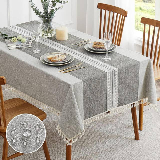 (As show, One size) Rectangle Table Cloth,linen Farmhouse Tablecloth Heavy Duty Fabric,washable Embroidery Table Cloths With Tassel,decorative Oblong