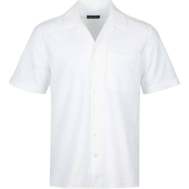 Men's Oliver Sweeney Ravenshead Mens Cotton Seersucker Short Sleeved Shirt - White - Size: 42/Regular