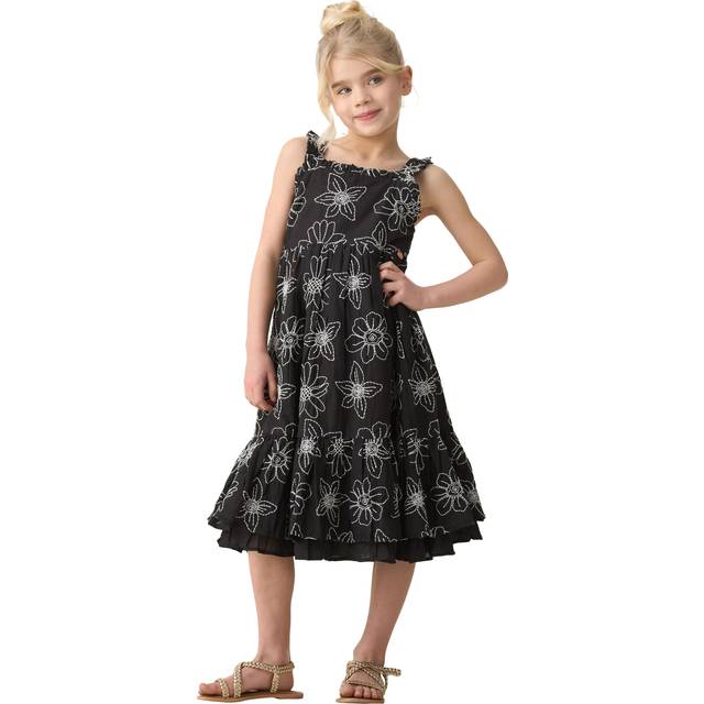 Angel & Rocket Kids' Embroidered Floral Dress, Black/White