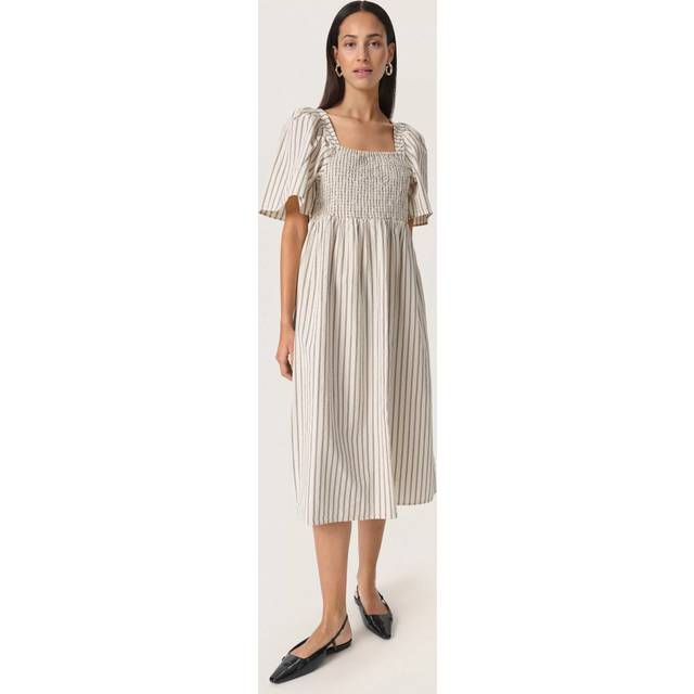 Soaked In Luxury Anvitte Cotton Stripe Shirred Midi Dress